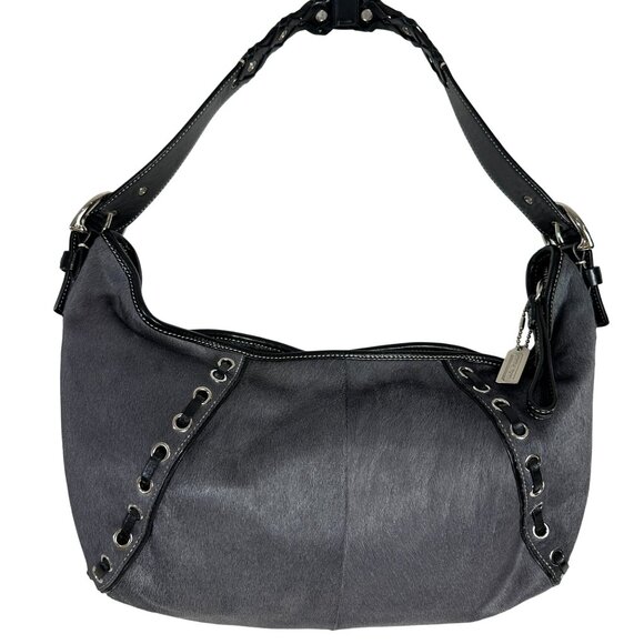 Coach Handbags - Coach Calf Hair Charcoal Gray Shoulder Bag Hobo Black Leather Details Y2K 9586